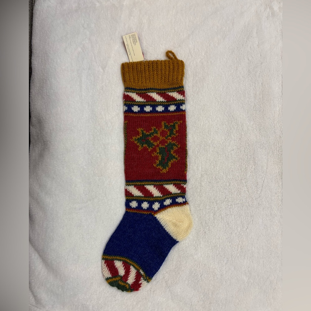 Vintage Festive Knit Holiday Stocking - Red, Blue, Cream